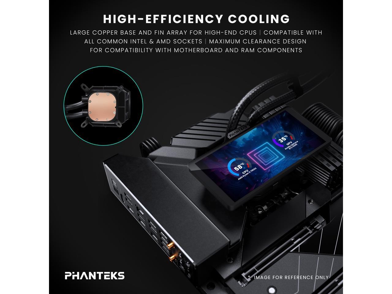 Phanteks Glacier One 360M25-LCD AIO Liquid CPU Cooler, 6″ IPS LCD HD Display, 12