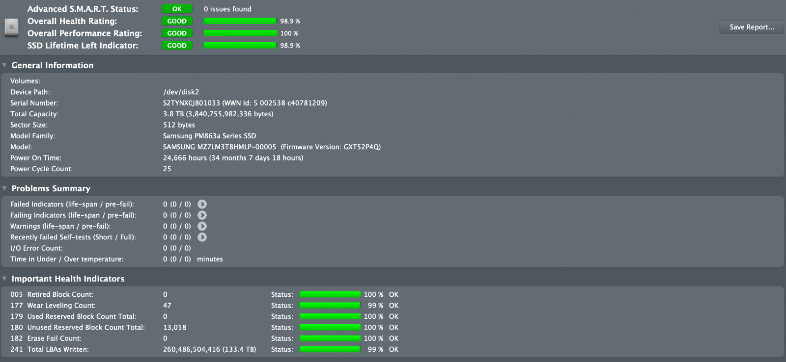 Samsung PM863a 2.5″ 3.84TB Internal SSD (MZ-7LM3T8N) 98.9% Health Rating