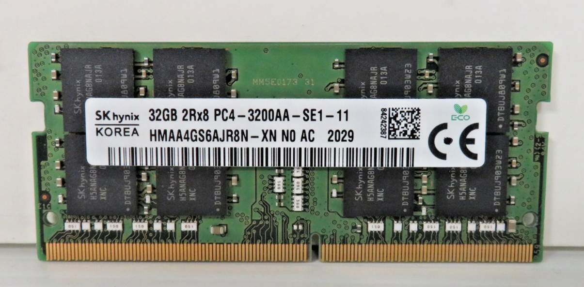 SK Hynix 32GB PC4-3200AA 2Rx8 DDR4 Laptop SODIMM Memory HMAA4GS6AJR8N-XN