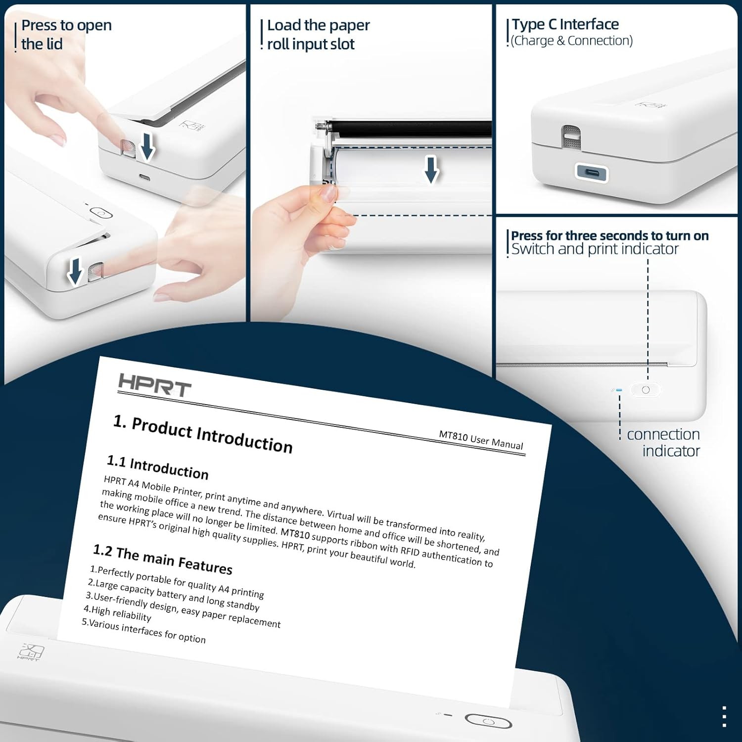 HPRT Wireless Bluetooth Thermal Printer Portable Travel Printer for iOS Android