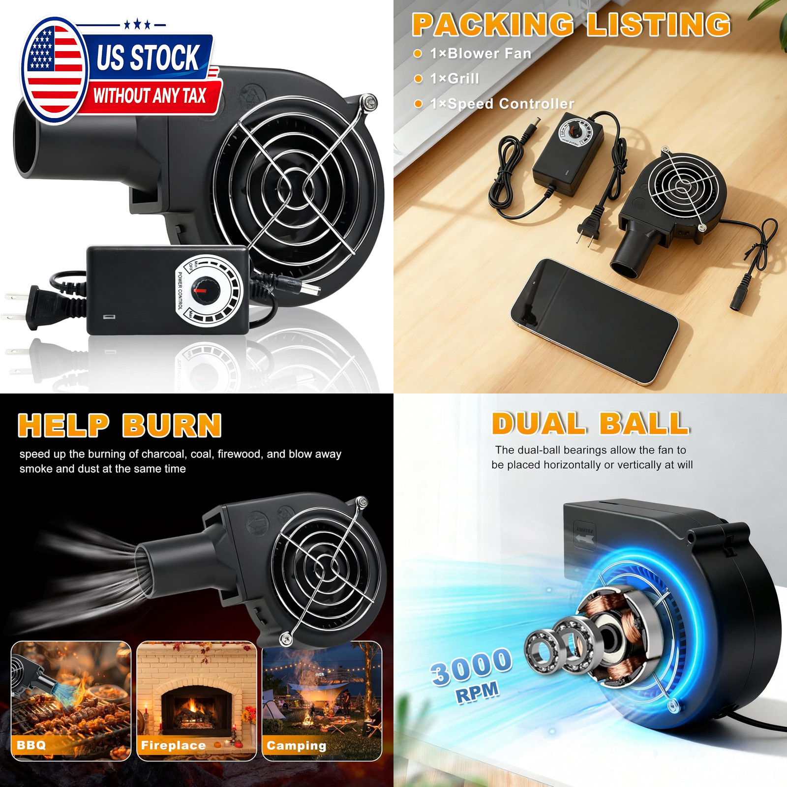 BBQ Blower Fan 97mm x 33mm High Airflow 110V 120V Variable Speed Centrifugal Fan