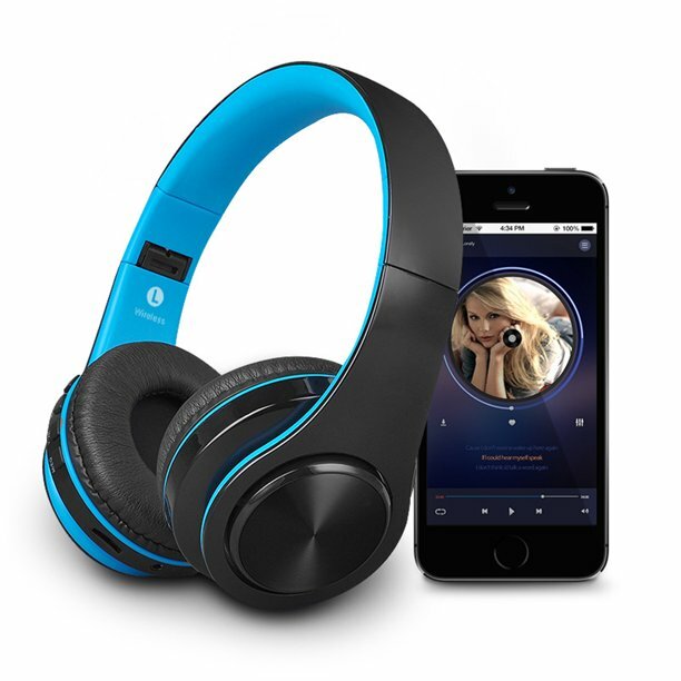Blue Wireless Bluetooth Foldable Headphones Over Ear Hi-Fi Stereo Headset PC TV