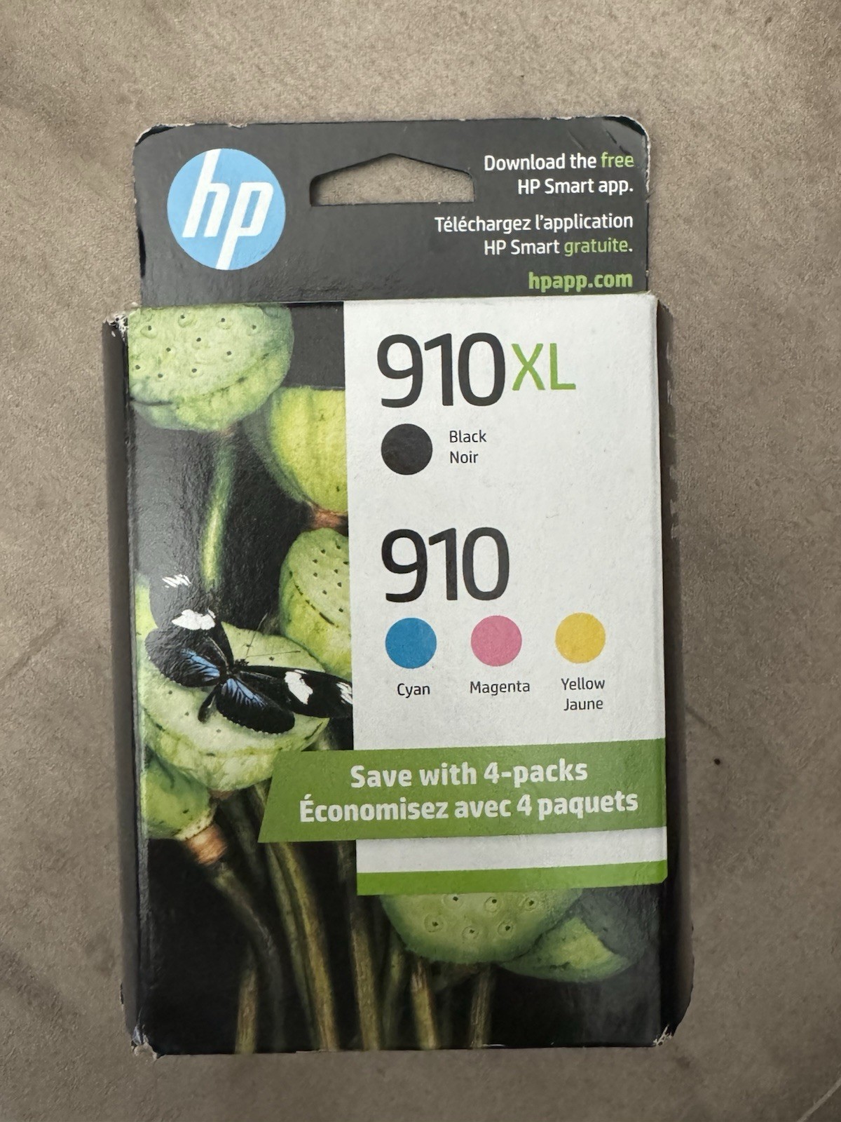 GENUINE 4-PACK HP 910XL BLACK & 910 Color C/M/Y INK NIB