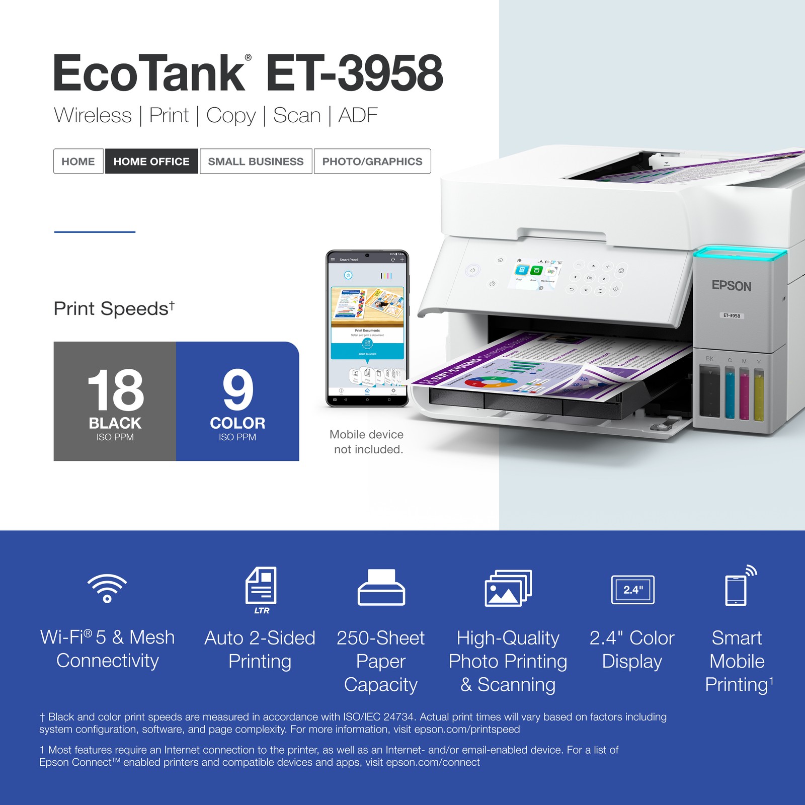 Epson EcoTank ET-3958 Wireless Printer – Certified Refurbished