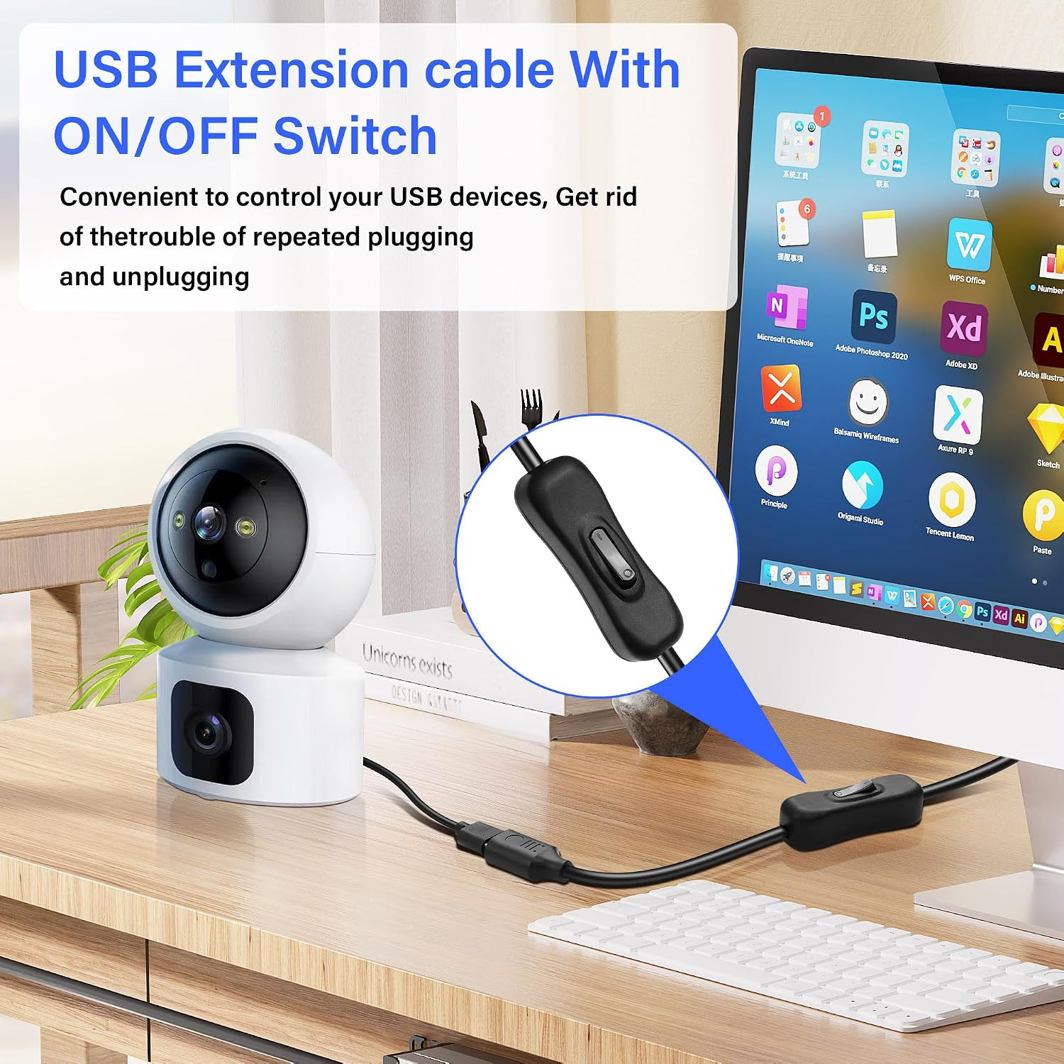 USB 3.0 Cable with On/Off Switch – USB Type a Male to Female Extension Cable – S