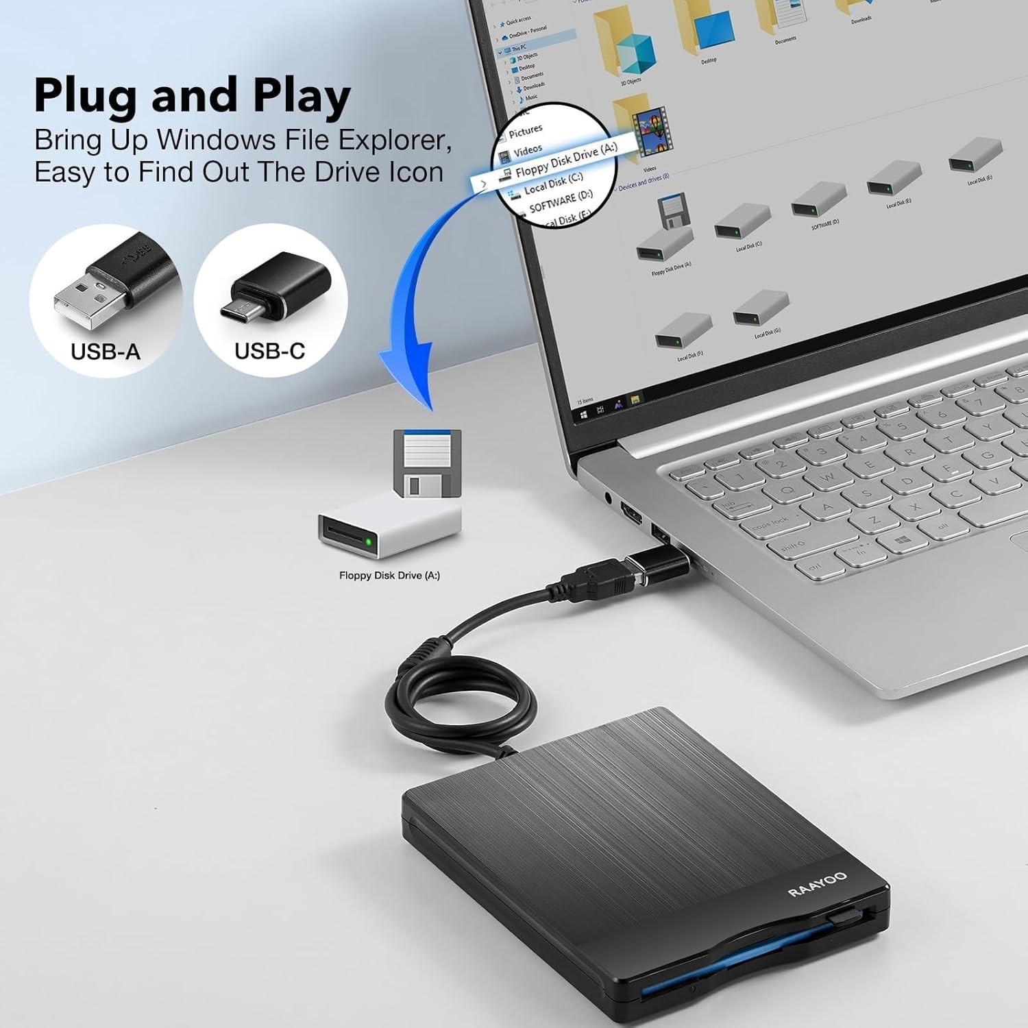 Dust-Resistant 3.5-Inch USB Floppy Disk Drive for Windows – Retrieve Old Files