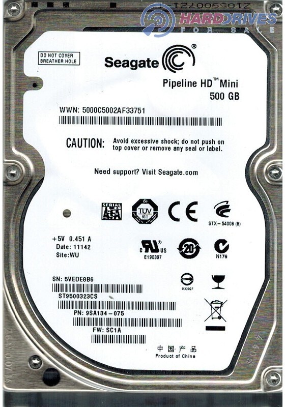 ST9500323CS Seagate PIPELINE HD 500GB 5.4K RPM 3Gb/s 2.5″ SATA LAPTOP Hard Drive