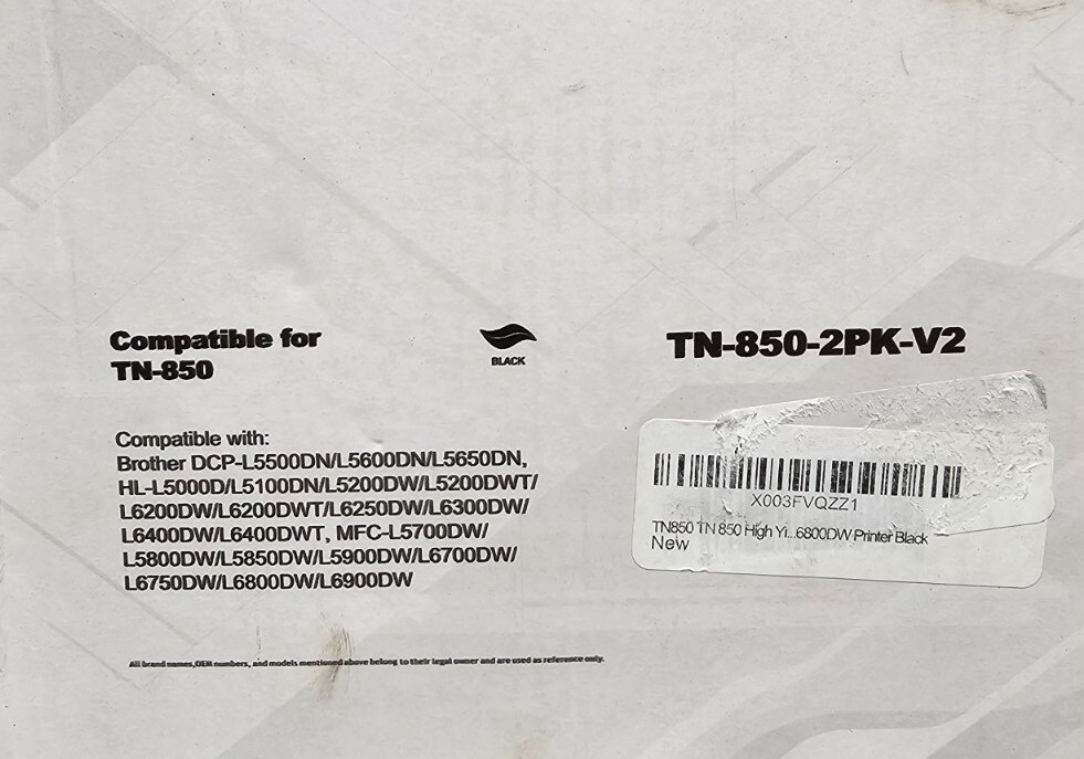2 PK TN850 Toner Cartridge For Brother TN820 Hl-L6200dw MFC-L5850DW Mfc-L5850dw