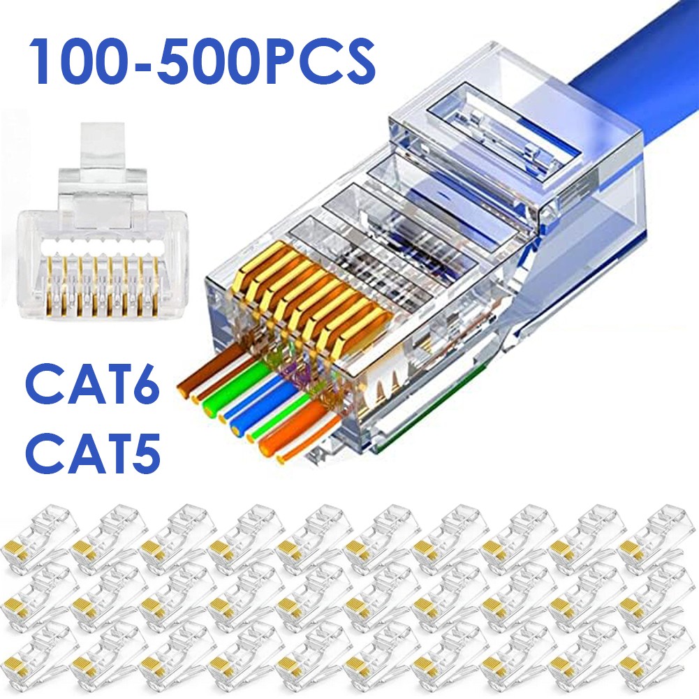 100-500PCS RJ45 CAT6 CAT5 Connectors Ends 8P8C Pass Through Modular Plug Network