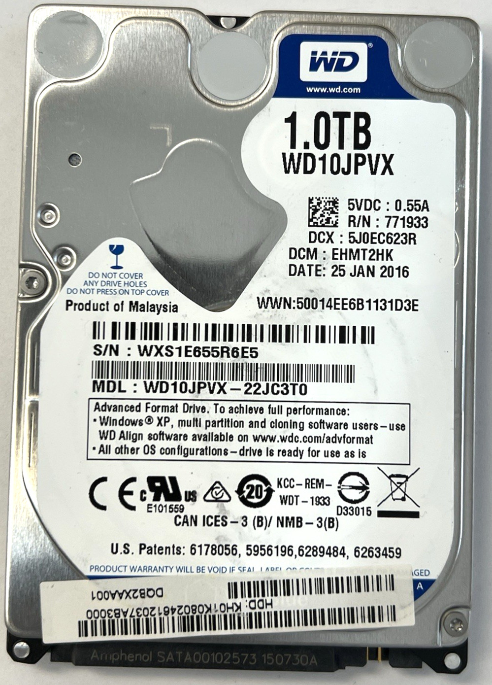 WD Blue 1TB 2.5″ Laptop Hard Drive 5400RPM 8MB Cache SATA 6Gb/s WD10JPVX HDD