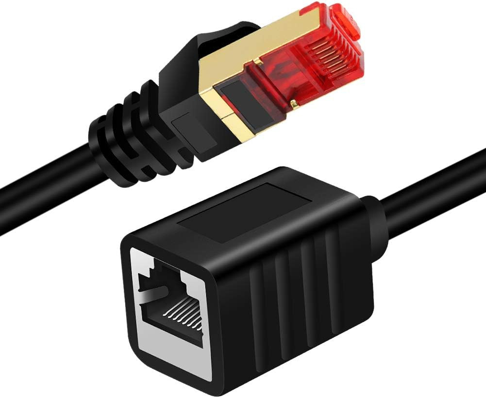 Cat7 Ethernet Extension Cable 10ft Shielded Male-to-Female RJ45 Network Cord