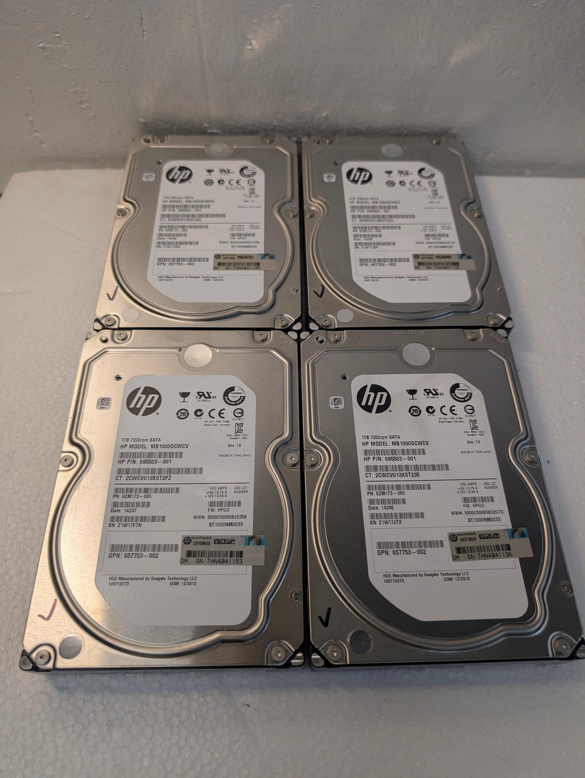 4X HP MB1000GCWCV 695503-001 1TB 7.2K SATA 3.5in Hard Drive (USED TIME 70 DAY) –