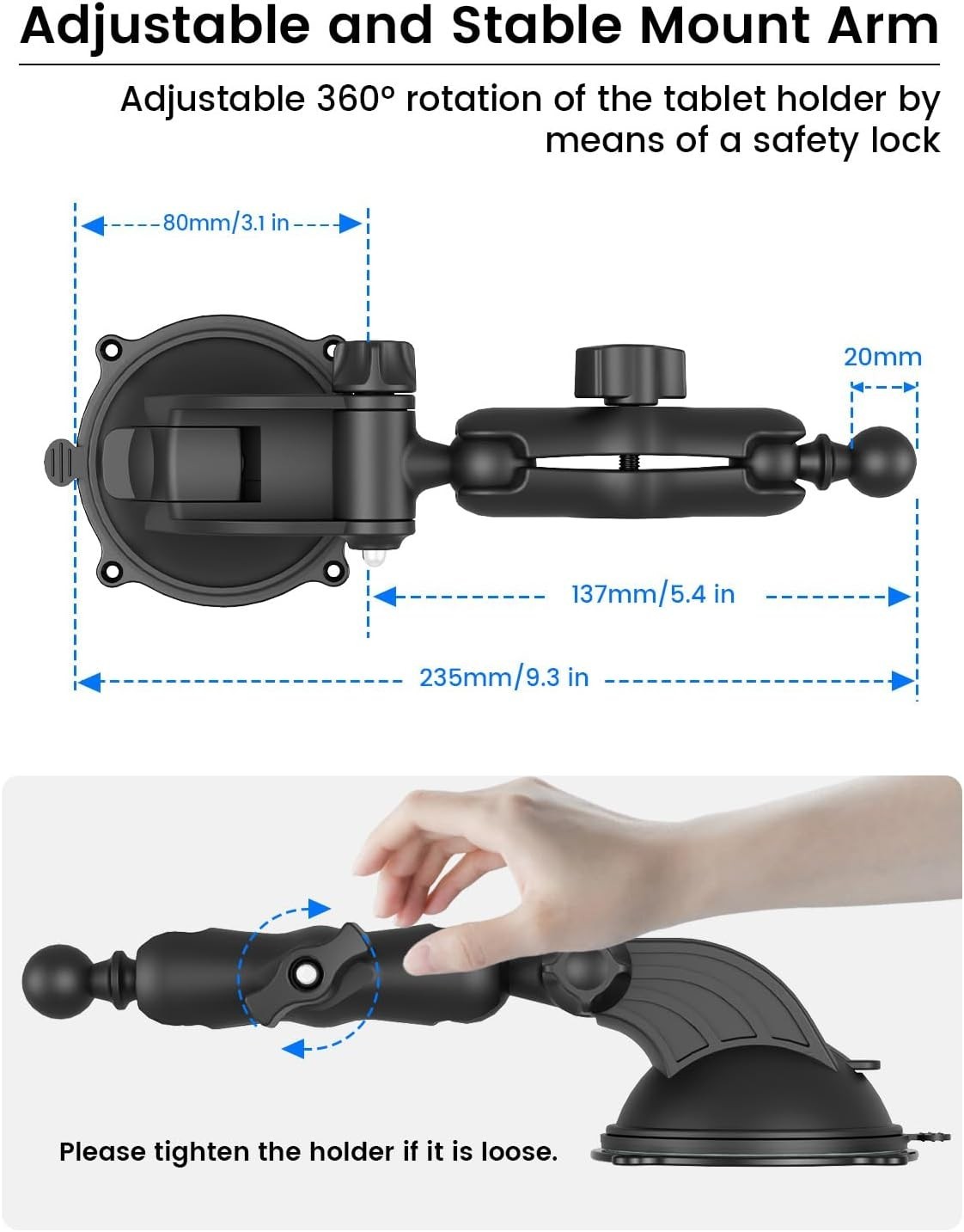 Heavy Duty Tablet Mount | Car Truck Dash/Windshield Holder for 4.7″-12.9″ iPad