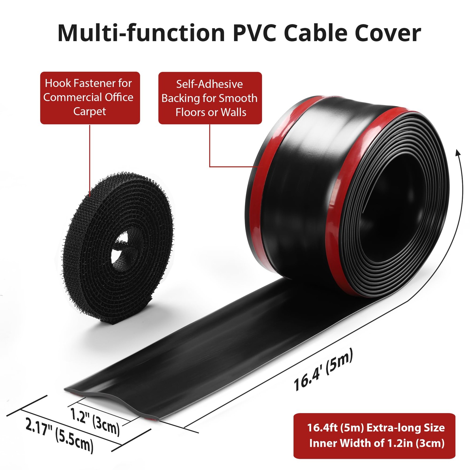16.4ft Cord Cover Floor, Soft PVC Cord Covers for Wires on Floor, Self-Adhesi…