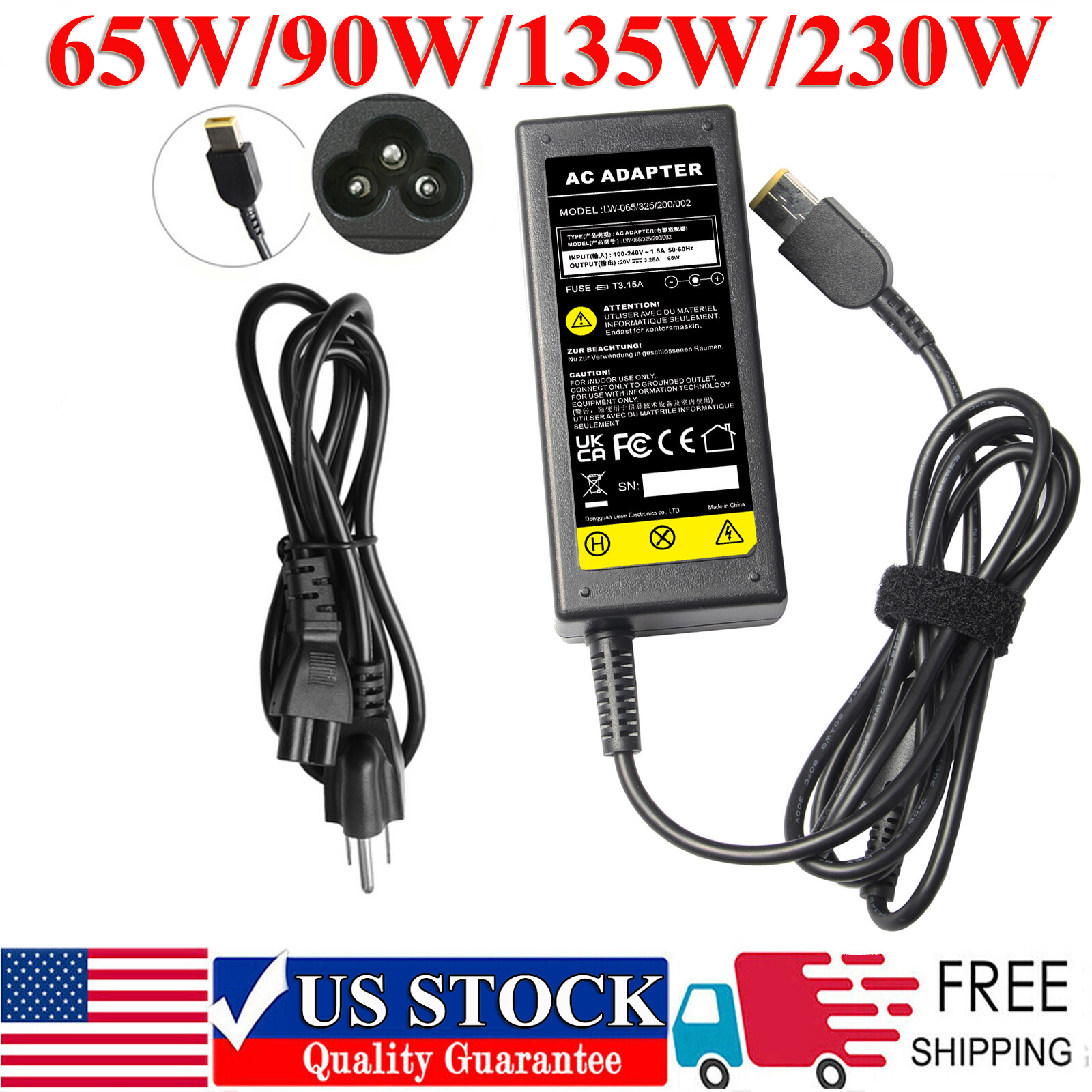 65W 90W Charger For Lenovo ThinkPad IdeaPad Yoga Power Adapter-Square Slim Tip