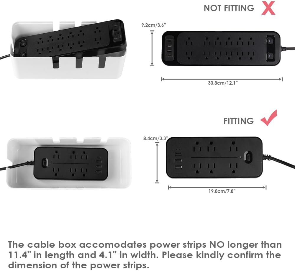 Cable Management Box 12x5x4.5in Cord Organizer for Desk TV Power Strips