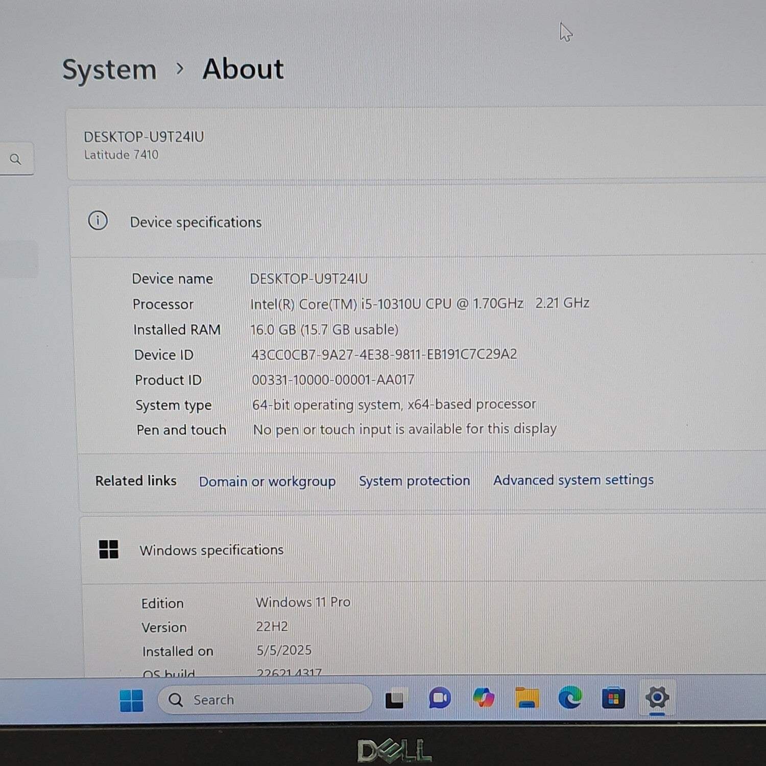 Broken Dell Latitude 7410 14″ i5-10310U 1.7GHz 16GB RAM 256GB SSD Bad Keys