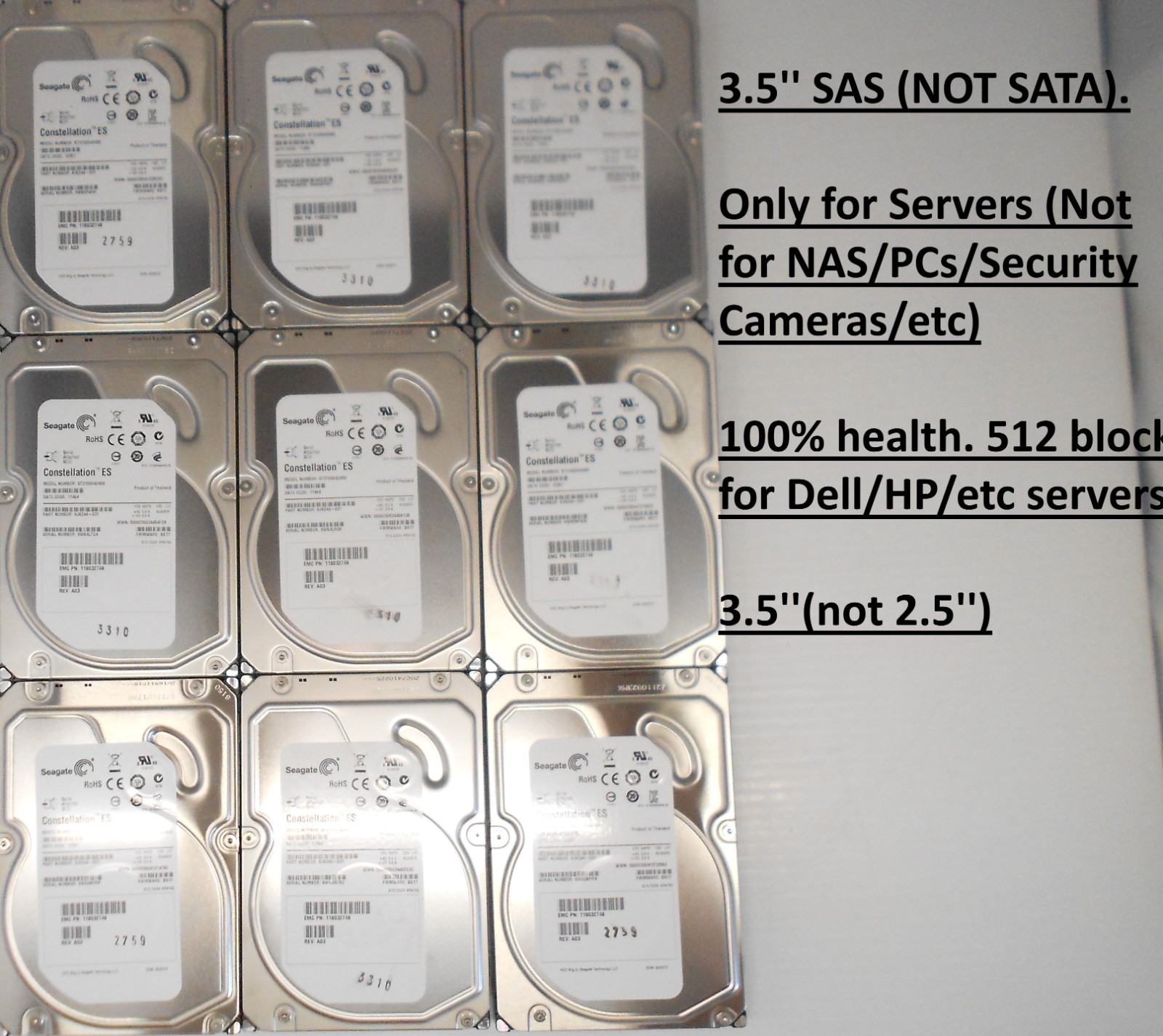 Lot of 4 Seagate 1TB 7.2K SAS 3.5″ Storage Server 6gbps Hard Drive ST31000424SS