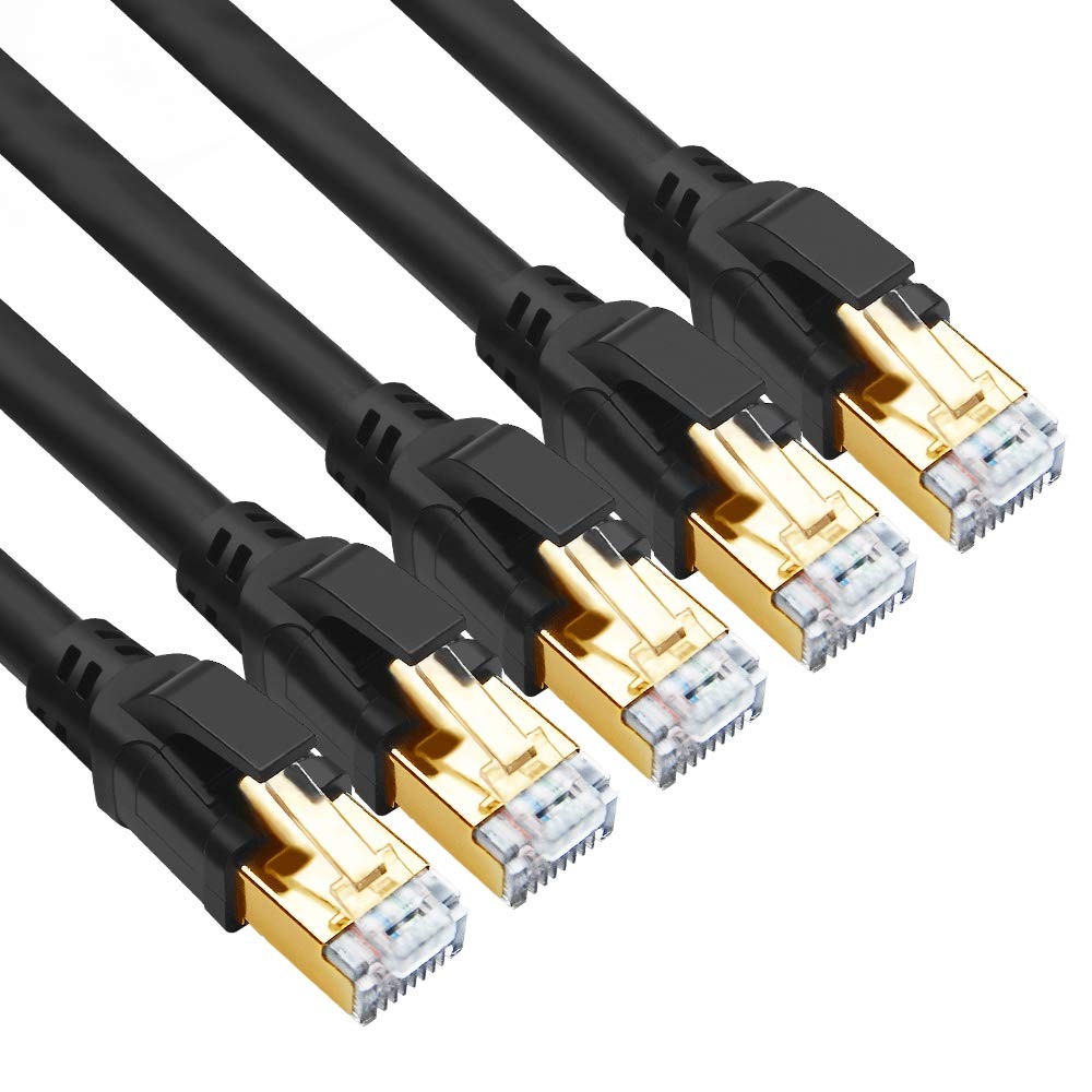 5 PCS 10ft Black Cat8 Ethernet Cable High Speed 40Gbps 2000MHz SFTP 26AWG