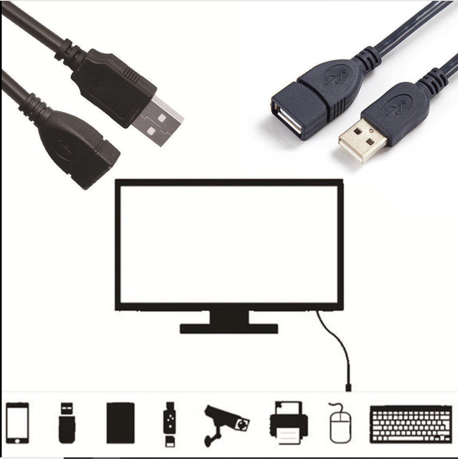3FT 5FT 10FT 15FT 30FT USB 2.0 Male to Female Extension Extender Cable Cord US