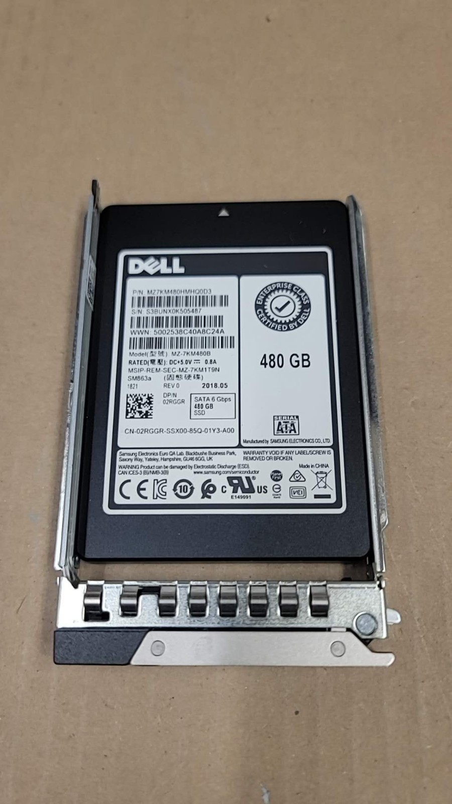 Dell 2RGGR 480GB 6Gbps SATA 2.5″ MLC SSD / Samsung SM863a MZ-7KM480B W/TrayDXD9H
