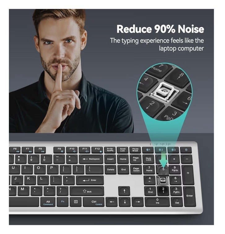 TECKNET Bluetooth Keyboard Rechargeable, 4-Device Free Switching (2.4G+BT)