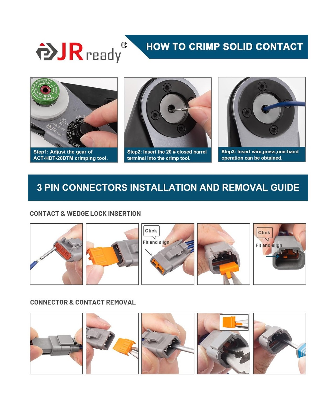 JRready Deutsch DTM 3 Pin Connectors 4 Kits, Waterproof Electrical Wire Conne…