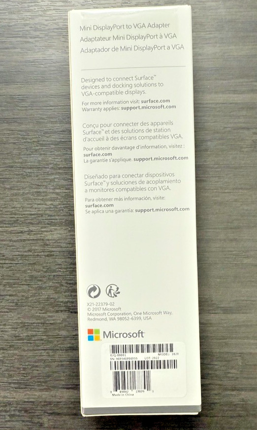 Genuine Microsoft Surface Mini DisplayPort to VGA Adapter Model 1820 NEW
