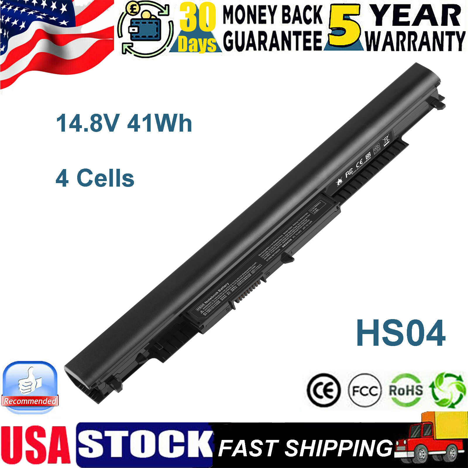 Replace for HP Spare 807956-001 Laptop Battery HS03 HS04 HSTNN LB6U 4-Cell