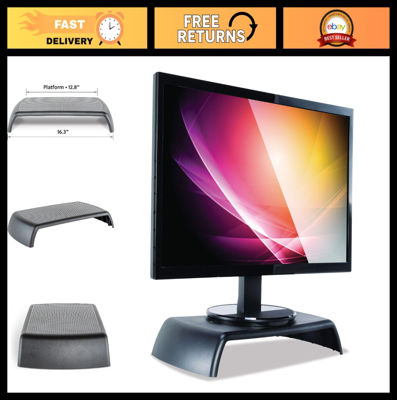 Ergonomic Monitor Stand, Adjustable Height, Made in USA, Durable ABS Plastic