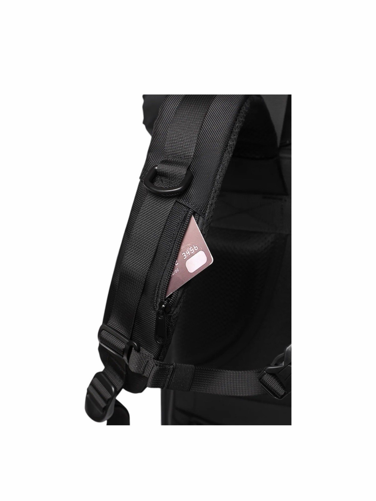 VERIA Black Roll-Top Nylon Laptop Backpack 15in, Padded Straps, Water Resistant