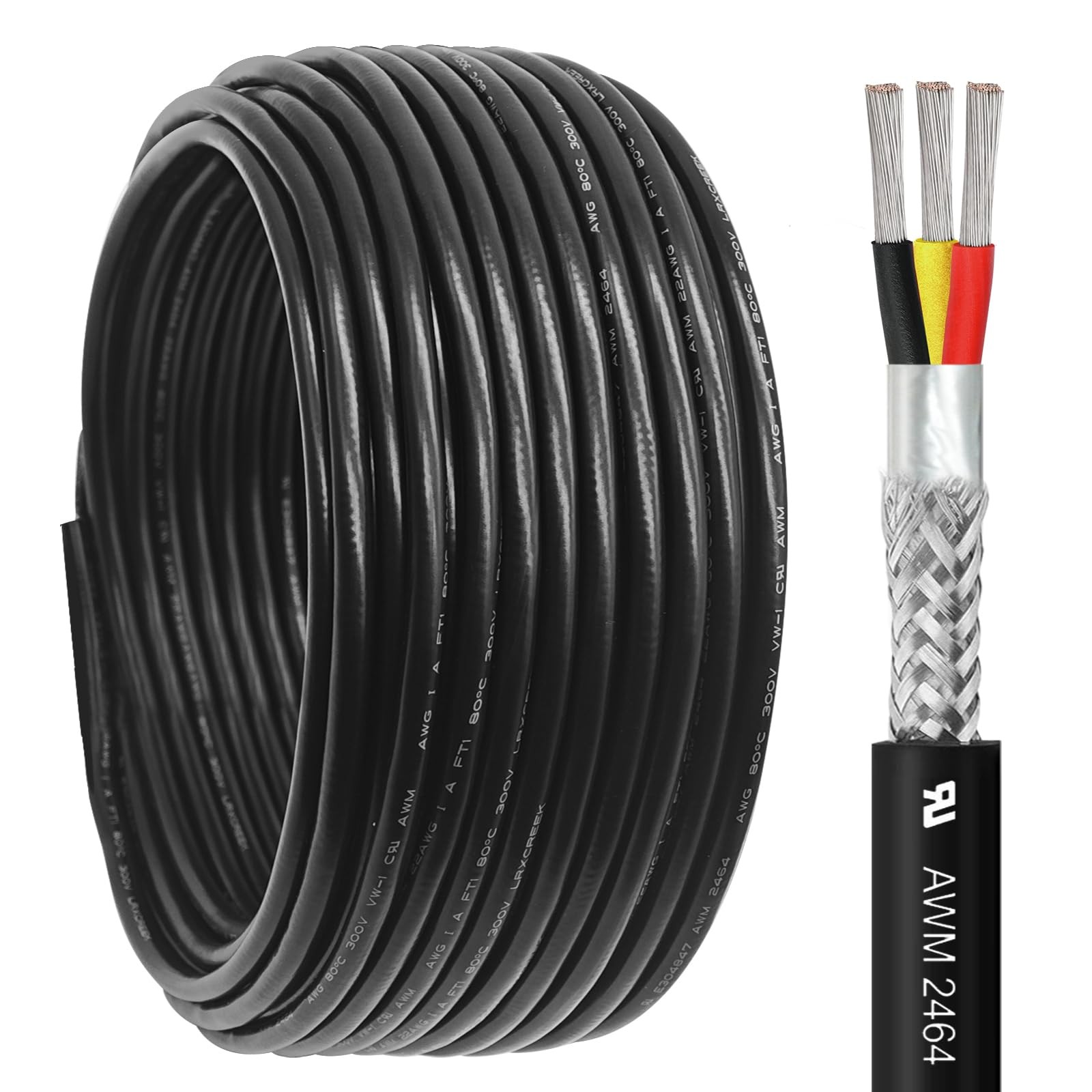 18/3 Shielded Wire 50FT 18 Gauge 3 Conductor Wire, UL2464 18 AWG Chain CNC Tinne