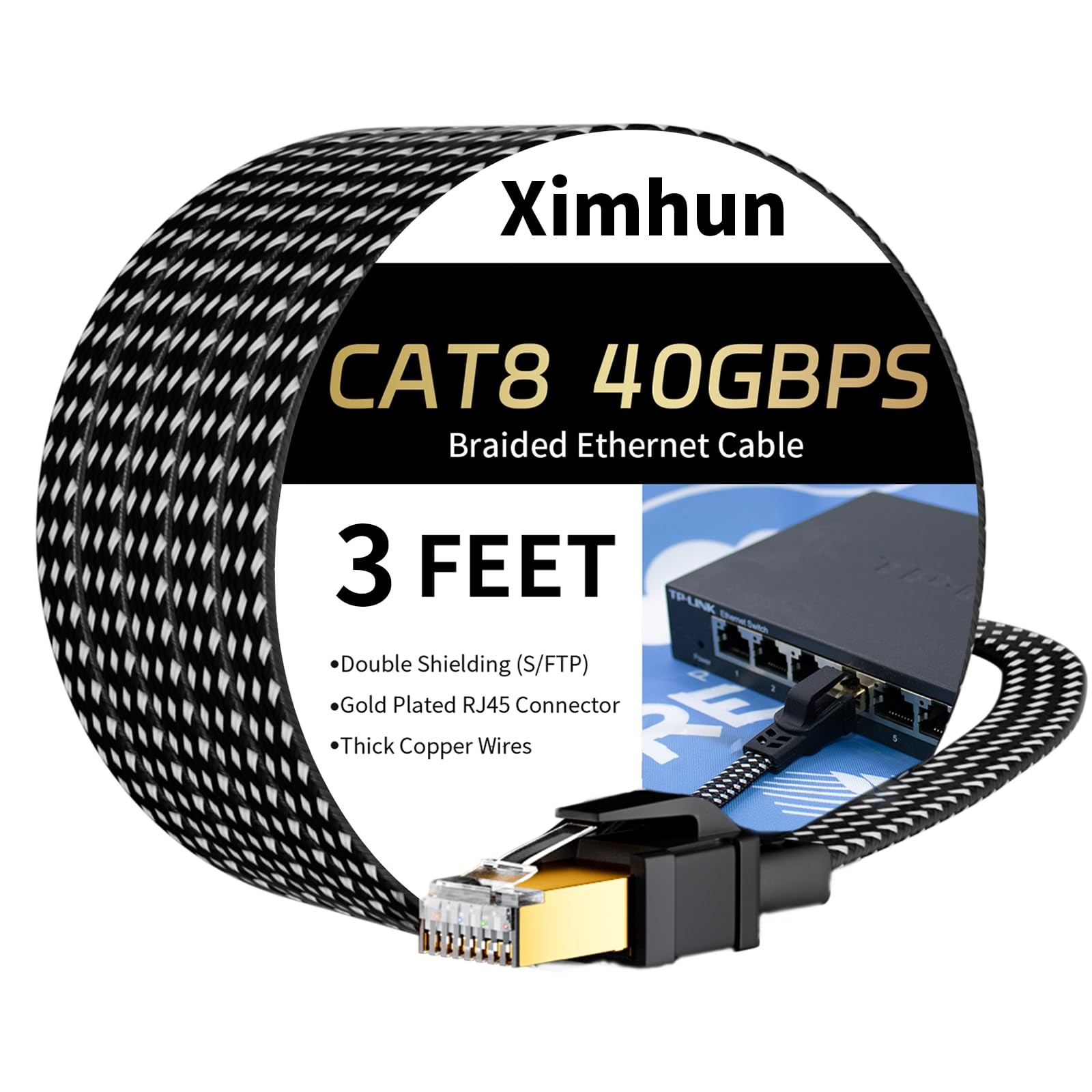 Cat 8 Ethernet Cables 3FT, 6FT 10FT 15FT 20FT 25FT 30FT 40FT 50FT 60FT 75FT 1…