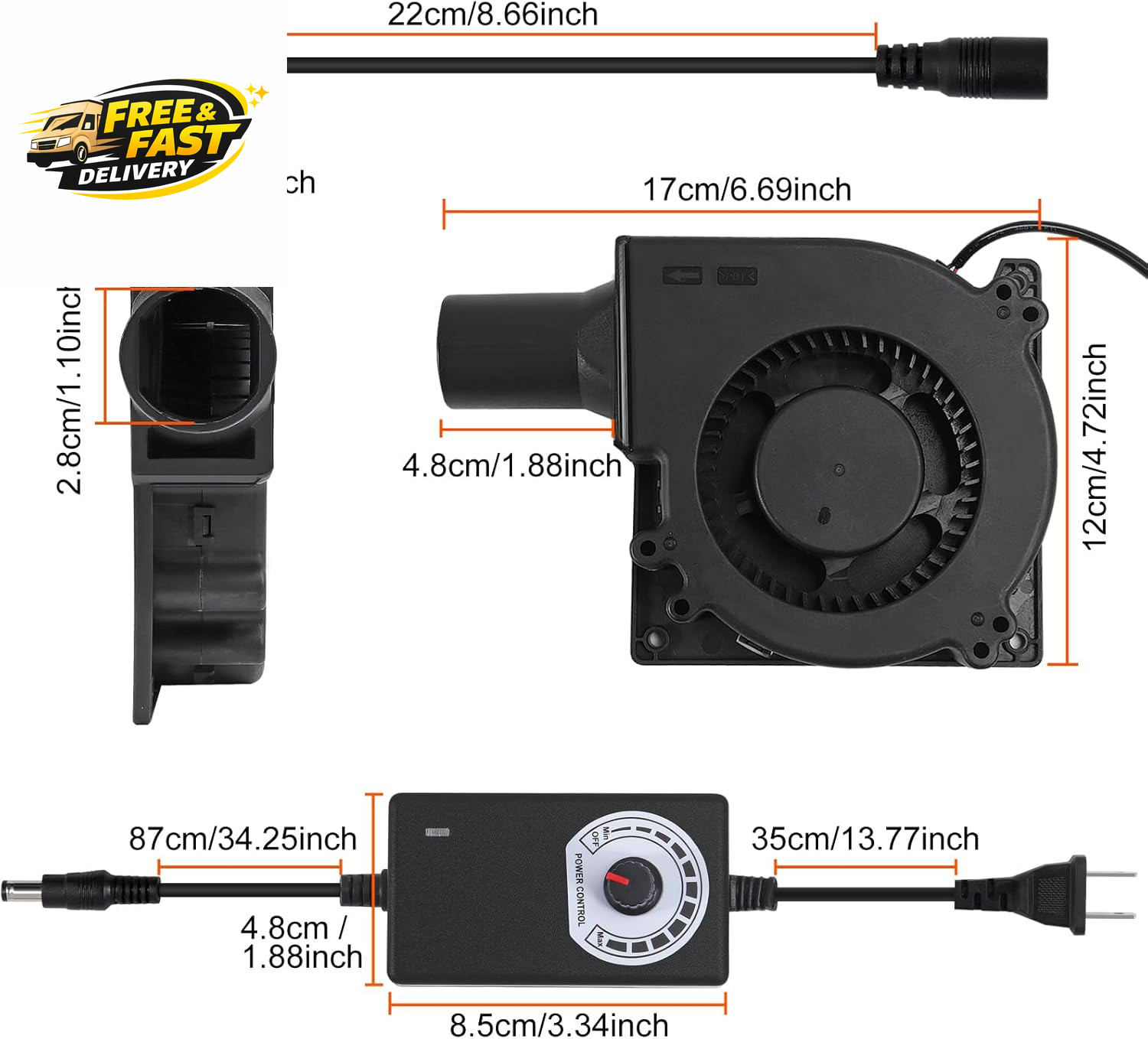 120Mm BBQ Fan 12V 4.72In Blower Brushless with 110V/120V Variable Speed
