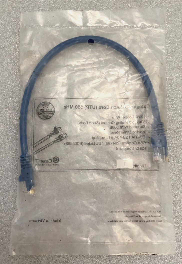 Category 6 Patch Cord UTP Cat6 Cable 1 ft Blue