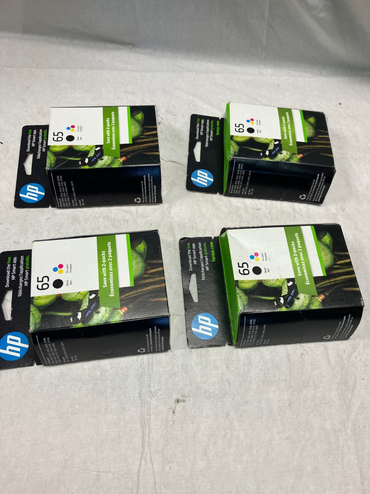 HP 65 Black & Tri Color Ink Cartridges Exp 2025 LOT OF 4