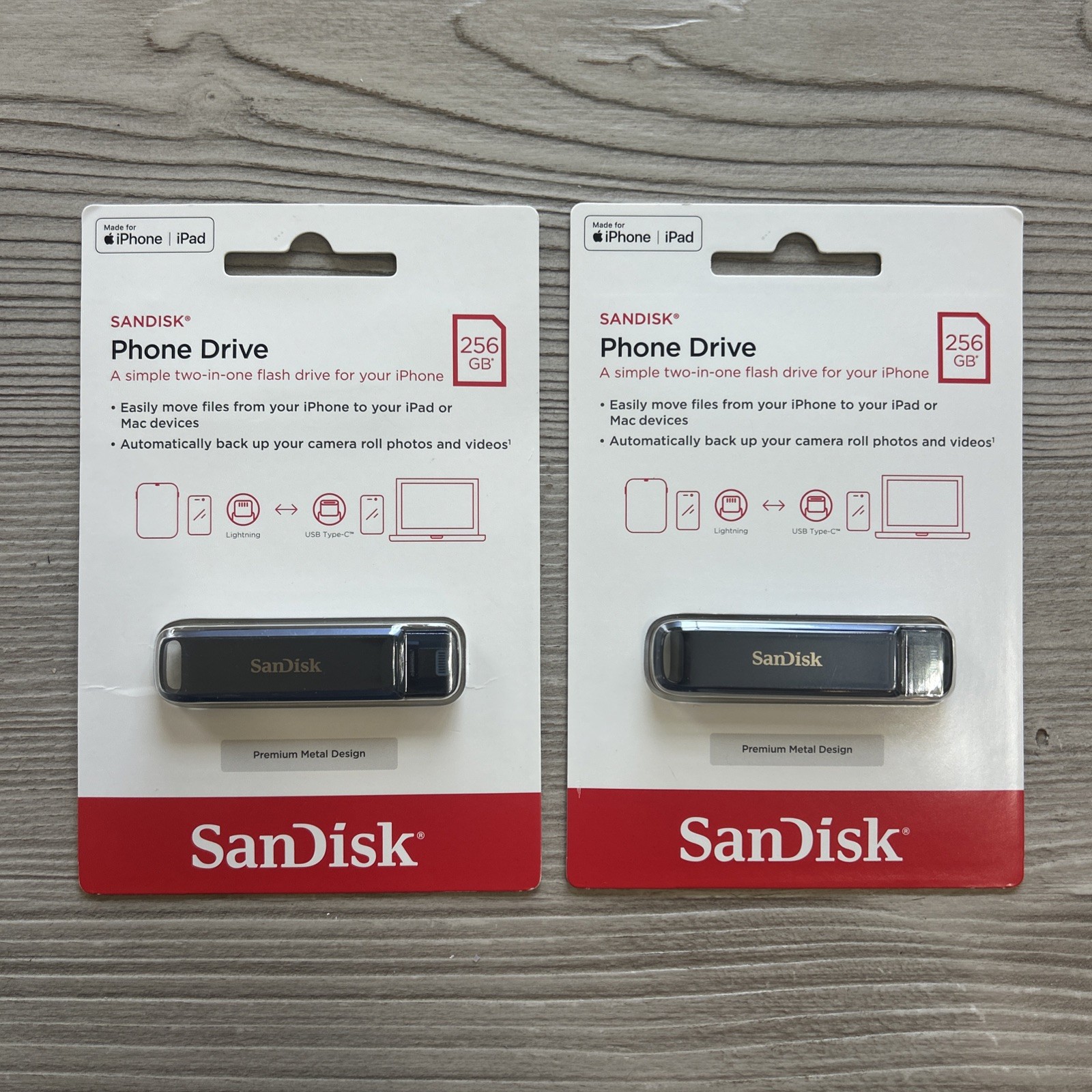 SanDisk SDIXD0N-256G-AW6ME Phone Drive 256GB Flash Drive for iPhone Lot of (2)
