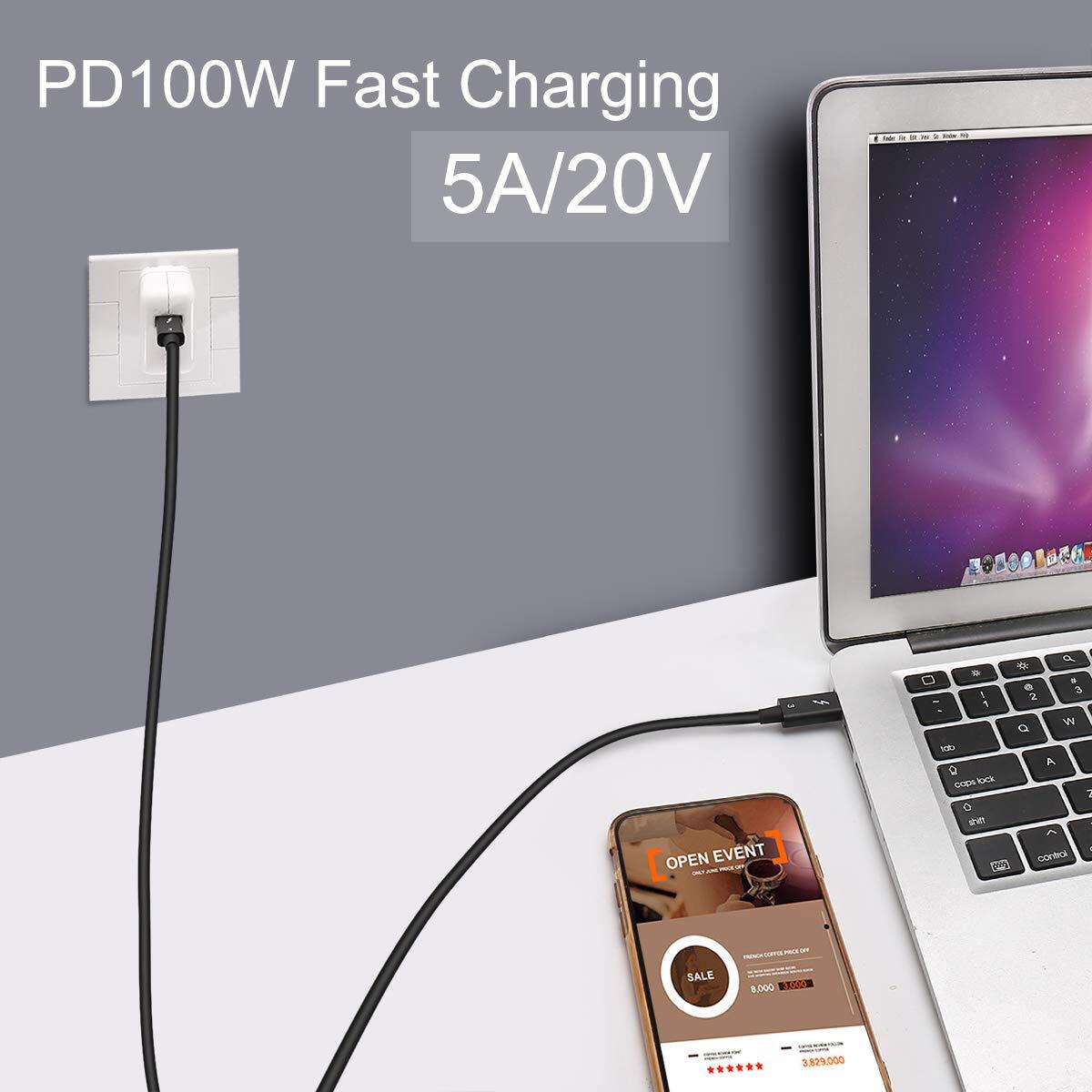Lenovo Thunderbolt 3 Cable 0.7M 40Gbps 100W 5K 4K Display USB-C Gen 2 Video Cord