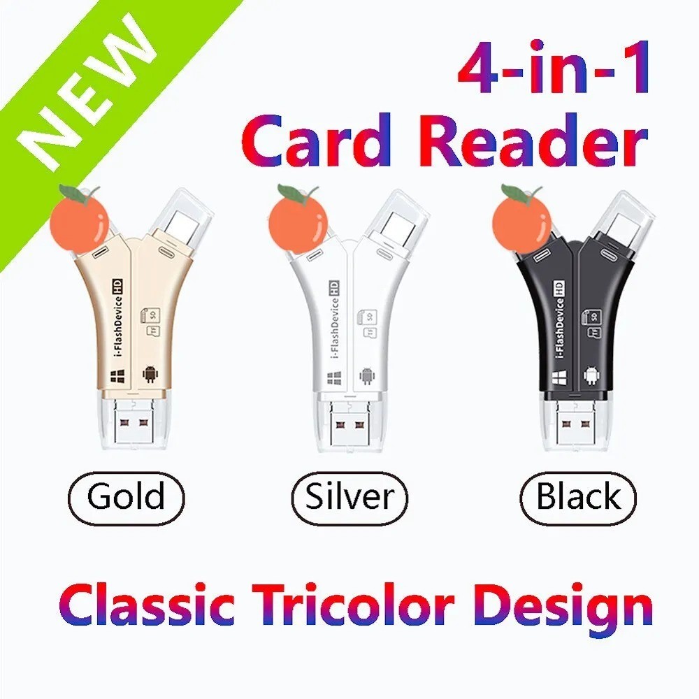 4 in 1 USB Micro SD TF Memory Card Reader Adapter For iPhone Android