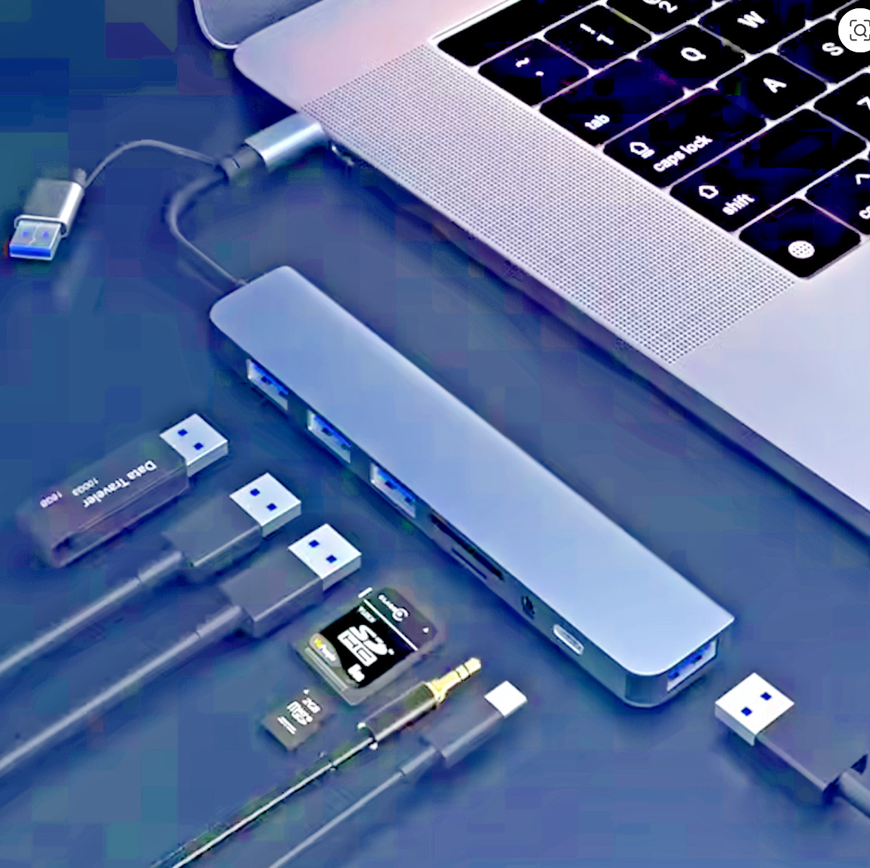 TYPE C ADAPTER 8 IN 1 (TF,SD,AUDIO,USB3.0,USB2.0,USB/C) FOR MACBOOK Laptop/PC