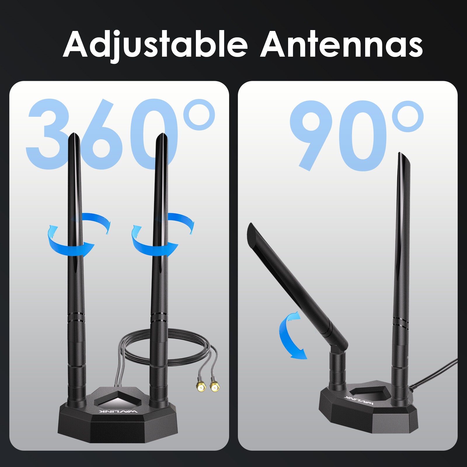 Tri-band WiFi 6E BT for WiF Router Dual Antenna with Extension Cable SMA Antenna