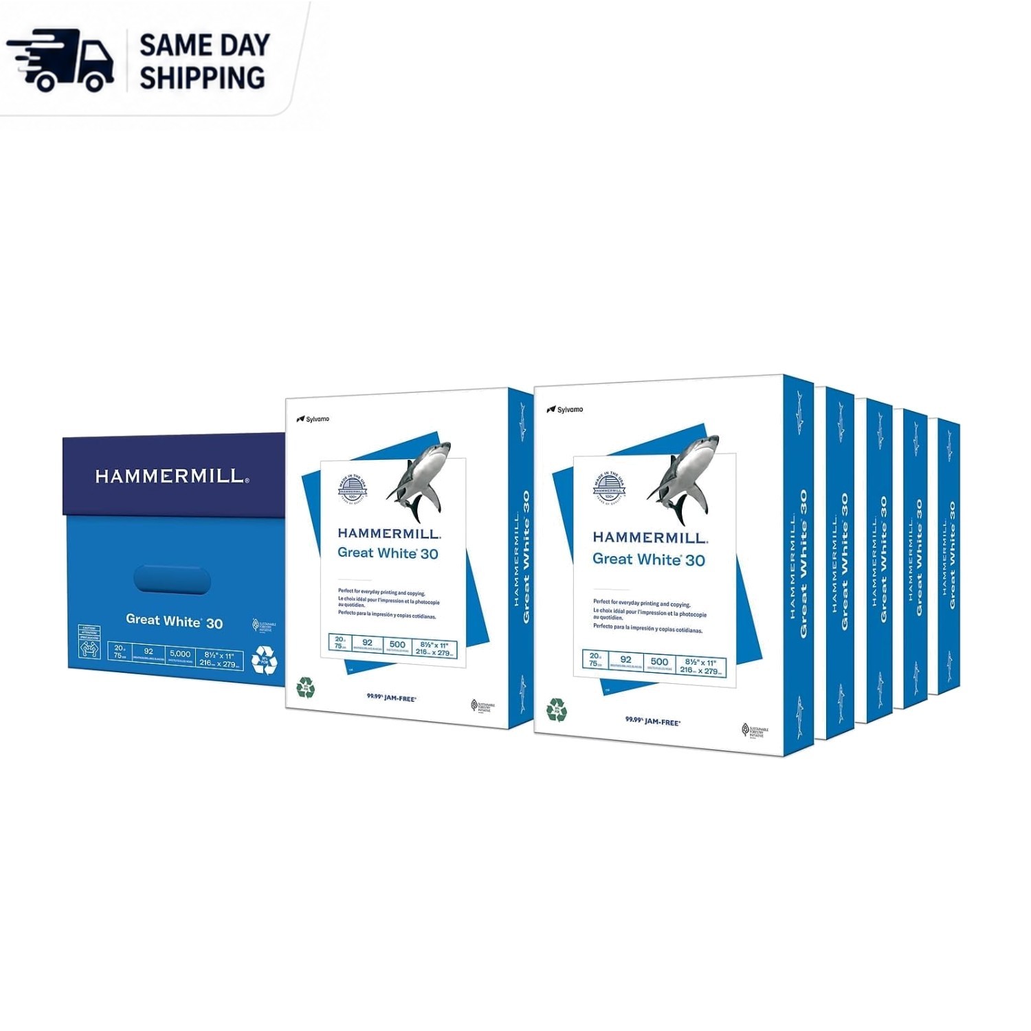Great White 30% Recycled Printer Paper – 8.5×11, 10 Ream, 5000 Sheets, Jam-Free