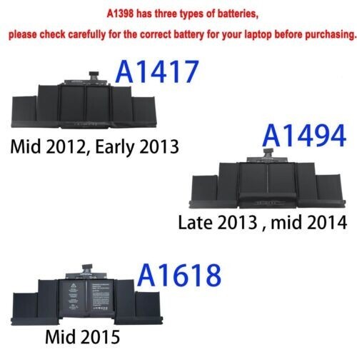 A1618 Battery For MacBook Pro 15”Retina A1398 Late 2013 Mid 2014 2015 99.5Wh US