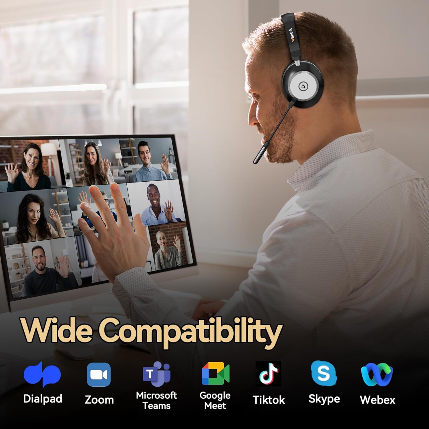 Wireless Headset Bluetooth Headphone with Mic USB Dongle for PC/Laptop/Cellphone