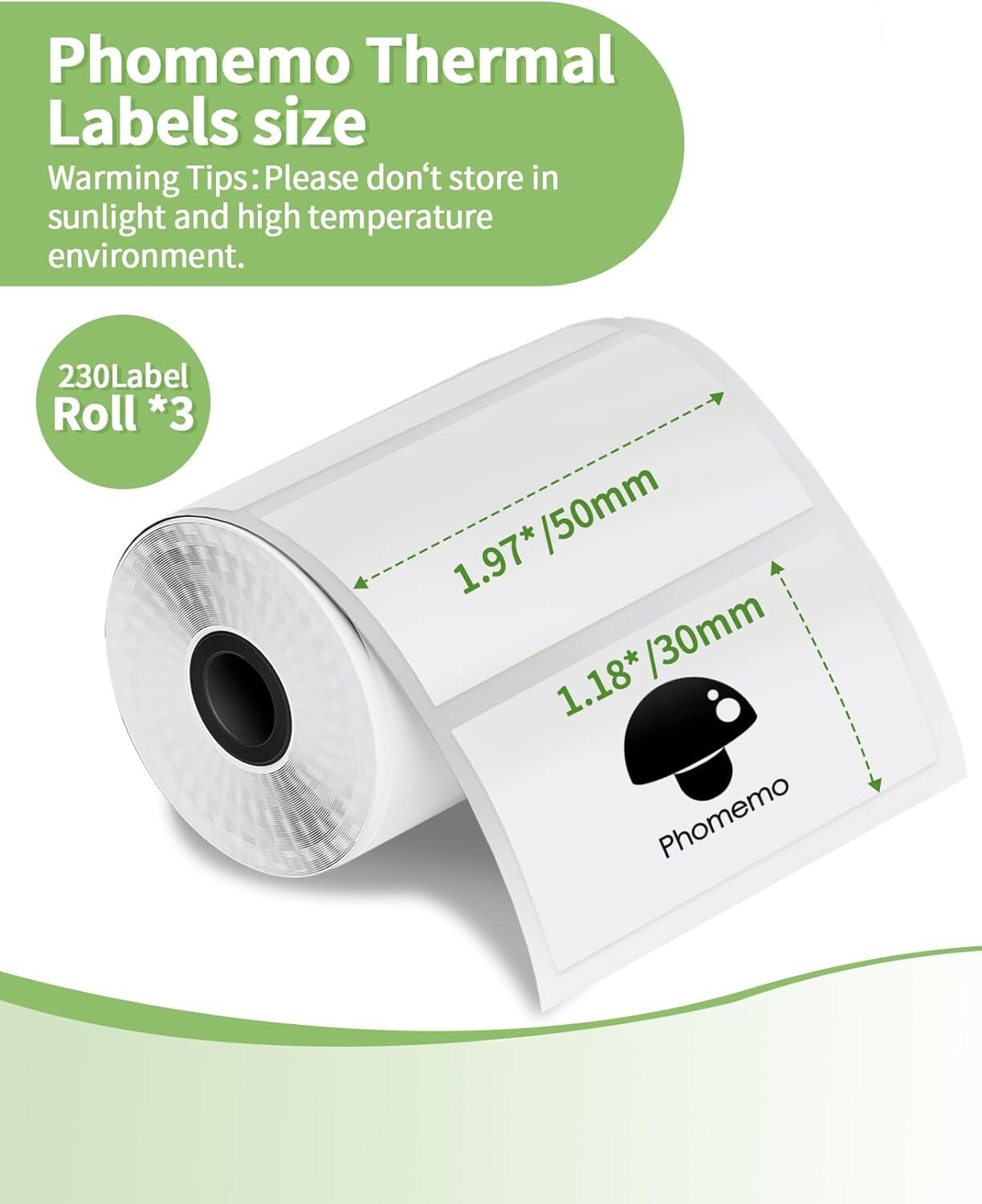 3Rolls 50*30mm Self-Adhesive Thermal Printer Label Paper for Phomemo M200/M220