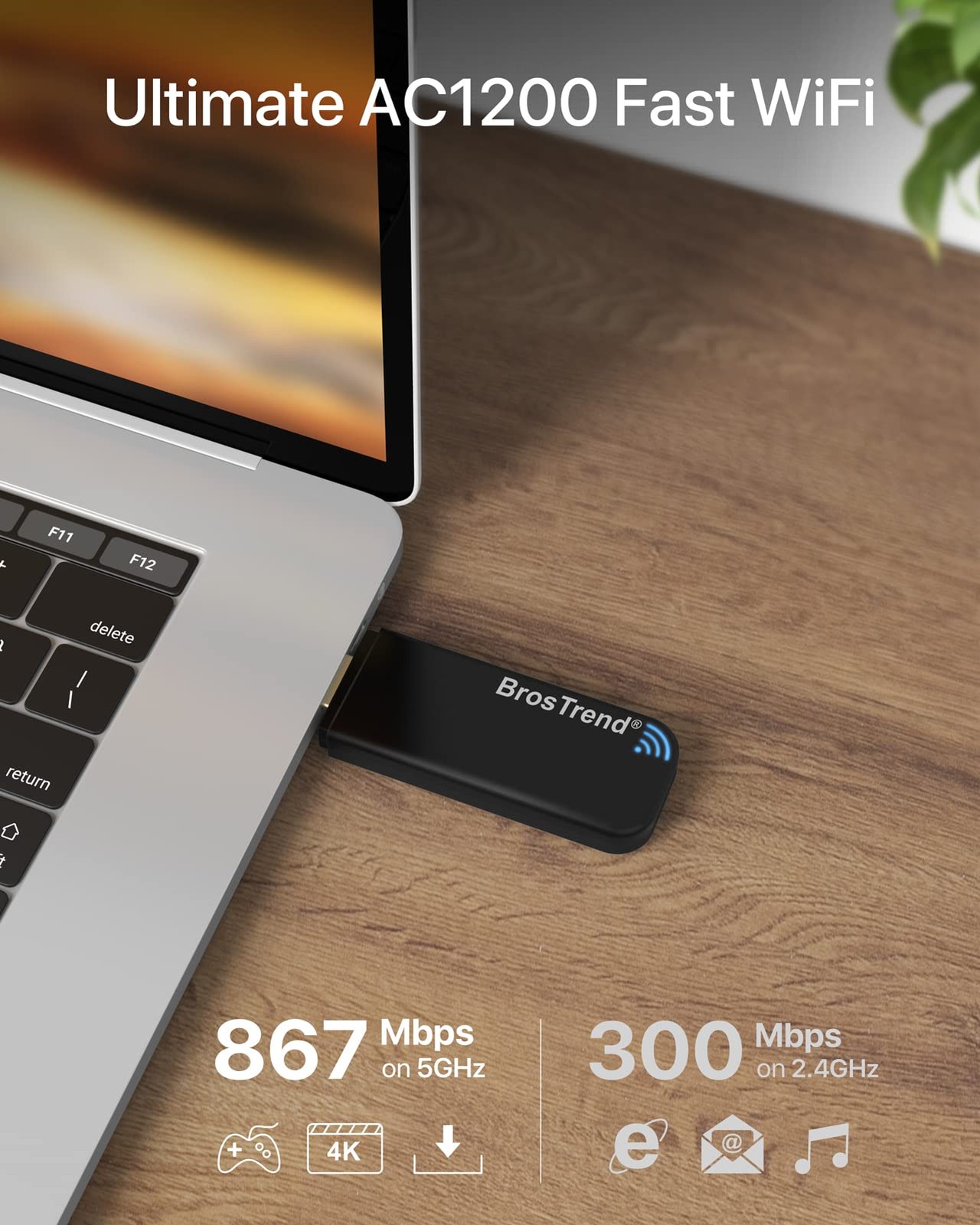 BrosTrend 1200Mbps USB WiFi Network Adapter for Laptop, Desktop PC of Windows…