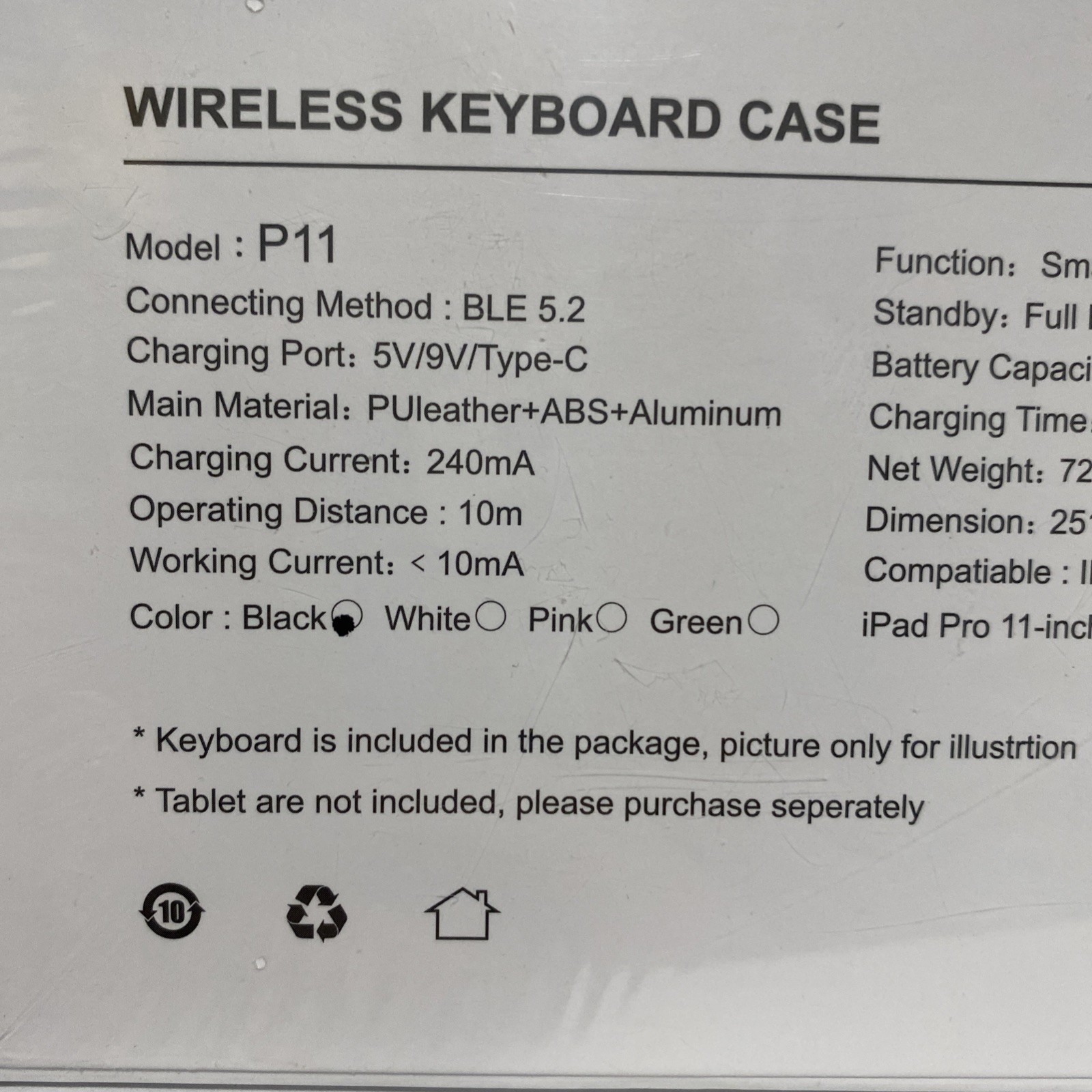 Wireless Keyboard Folio/Case for iPad Air 10.9″ & iPad Pro 11” Magnetic Black