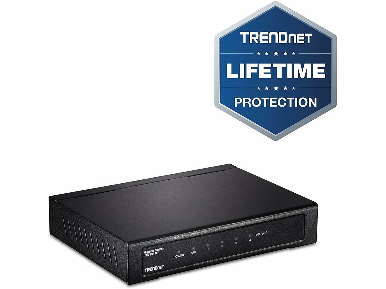 TRENDnet 4-Port Gigabit Switch with SFP Slot. Limited Life Time Warranty