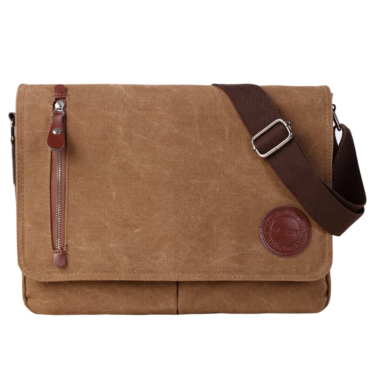 Canvas Messenger Bag for Men & Women, Travel Shoulder Bag, 13.5″ Laptop (Coffee)