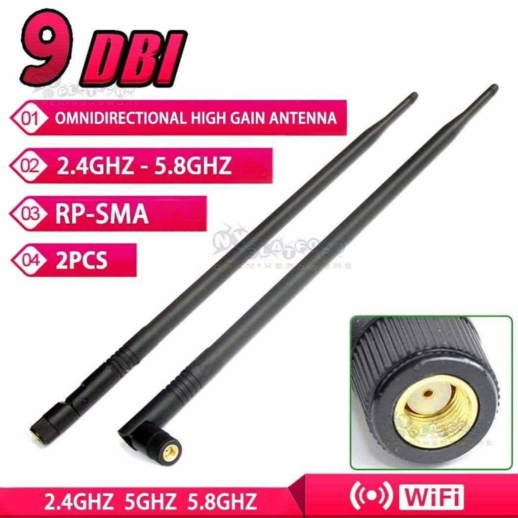 2x 9dBi 2.4GHz 5GHz 5.8GHz Dual Band Wireless WiFi Router Antenna RP-SMA Female